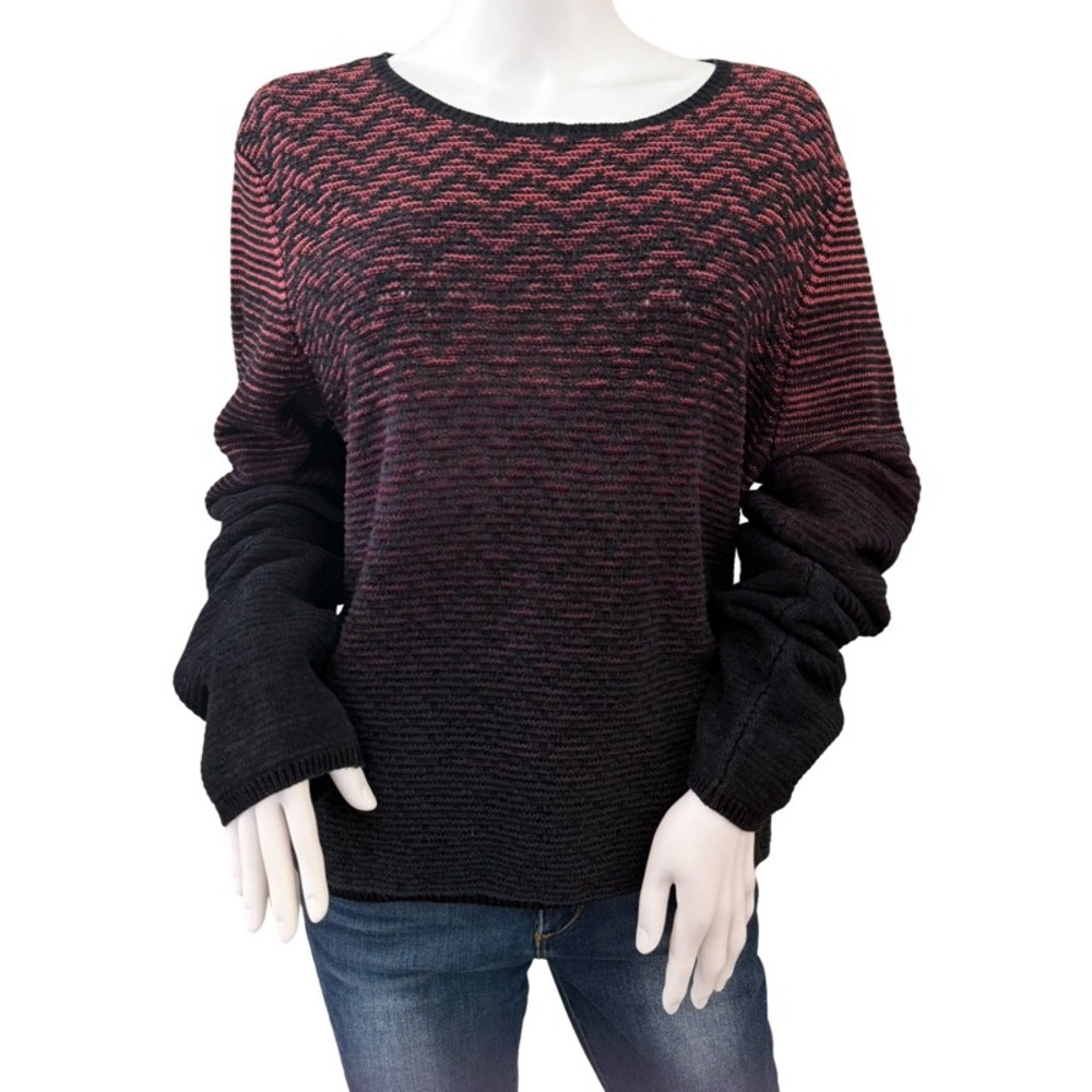 CARLISLE COLLECTION Women XL Ombre Chevron Knit Sweater Pink Black Long‎ Sleeve